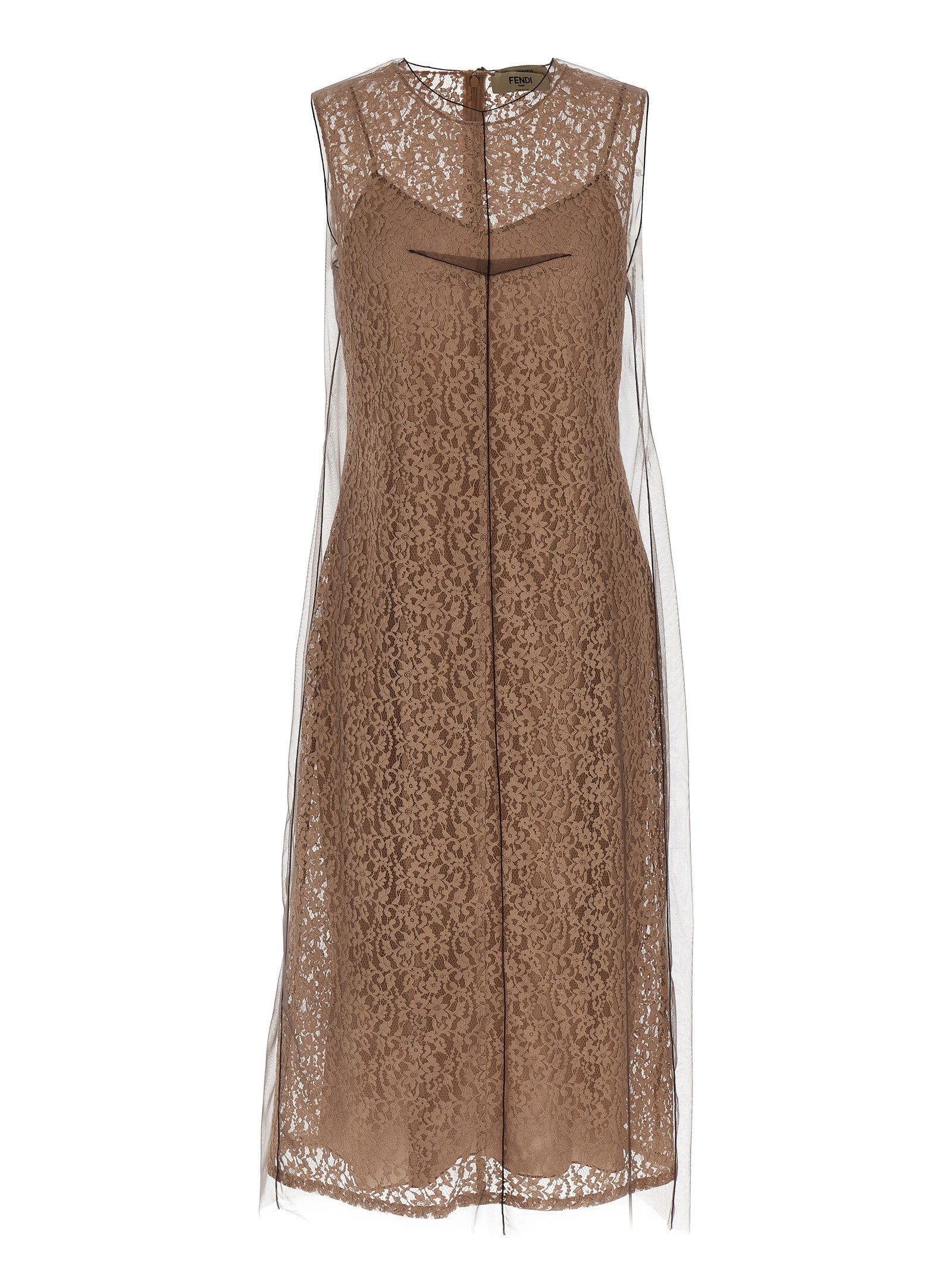Fendi Floral Lace Dress Beige