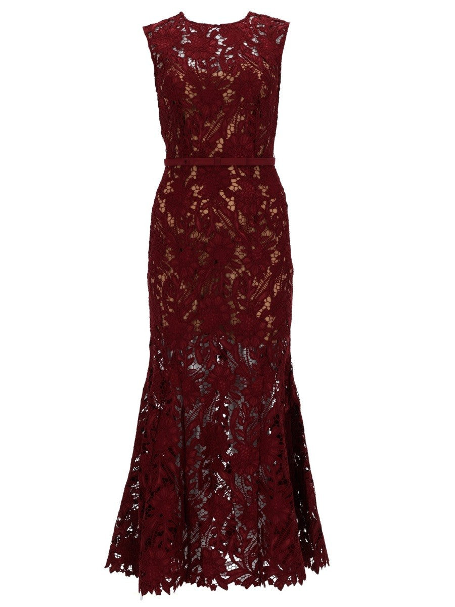 self-portrait Women's Floral Lace Midi Dress Red
