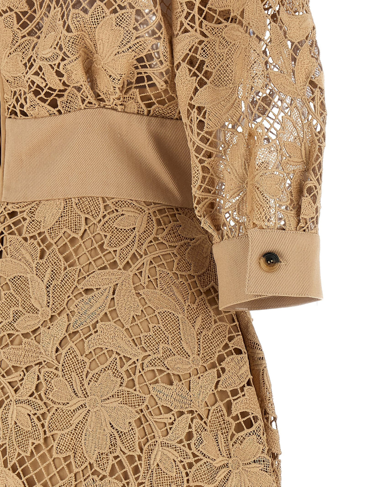 Elie Saab Floral Macramé Dress Beige, view 4
