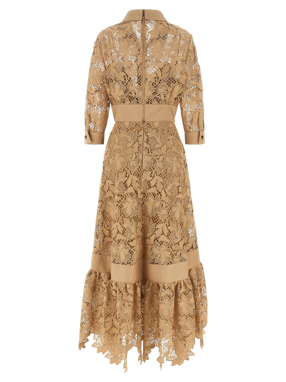 Elie Saab Floral Macramé Dress Beige, view 2