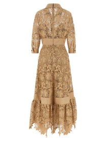 Elie Saab Floral Macramé Dress Beige, view 2