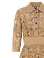 Elie Saab Floral Macramé Dress Beige, view 3