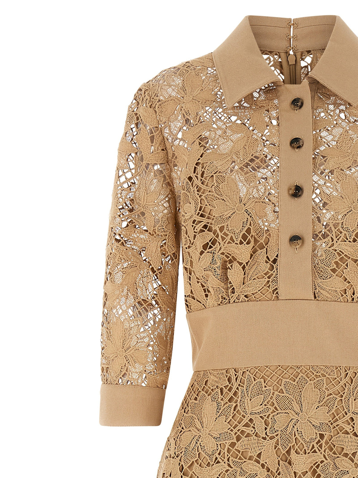 Elie Saab Floral Macramé Dress Beige, view 3