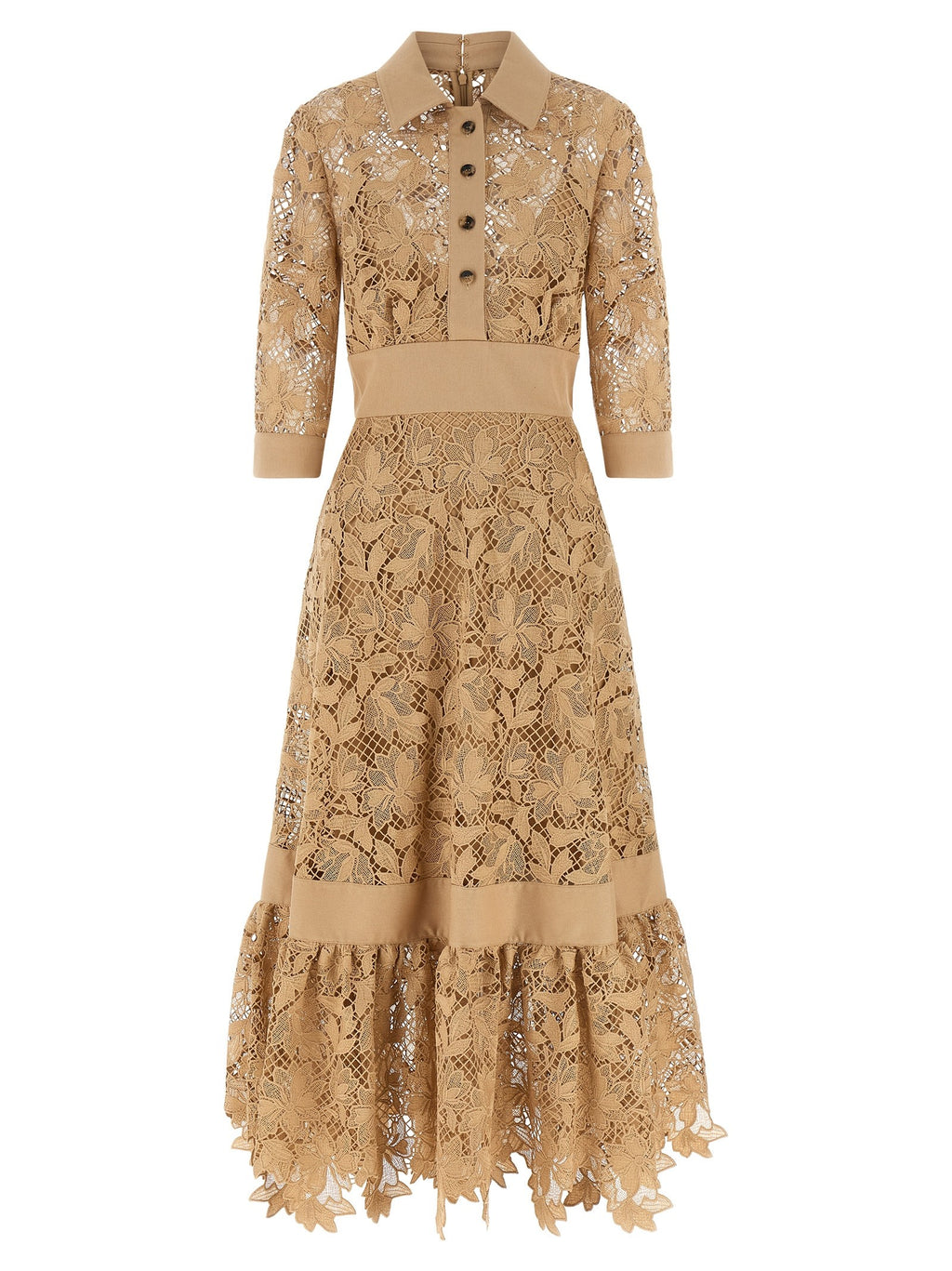 Elie Saab Floral Macramé Dress Beige