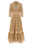 Elie Saab Floral Macramé Dress Beige