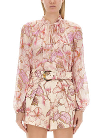 Zimmermann Women's Floral Print Shirt Blue