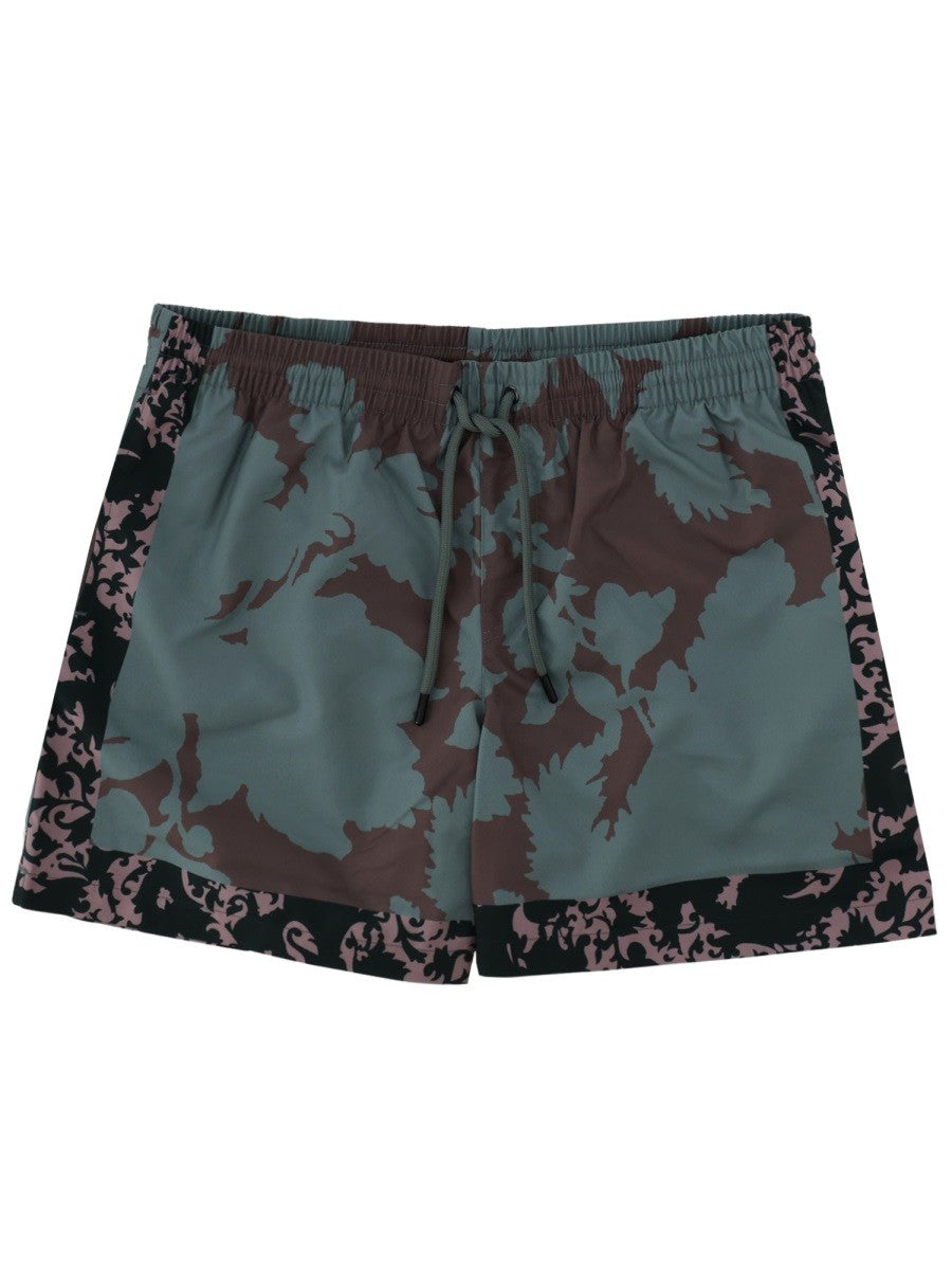 Dries Van Noten Men's Floral Print Swimsuit Green