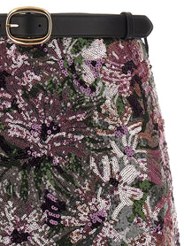 self-portrait Floral Sequin Mini Skirt Blue