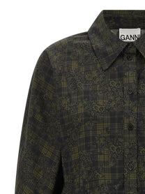 Ganni Floral Tartan Shirt Green