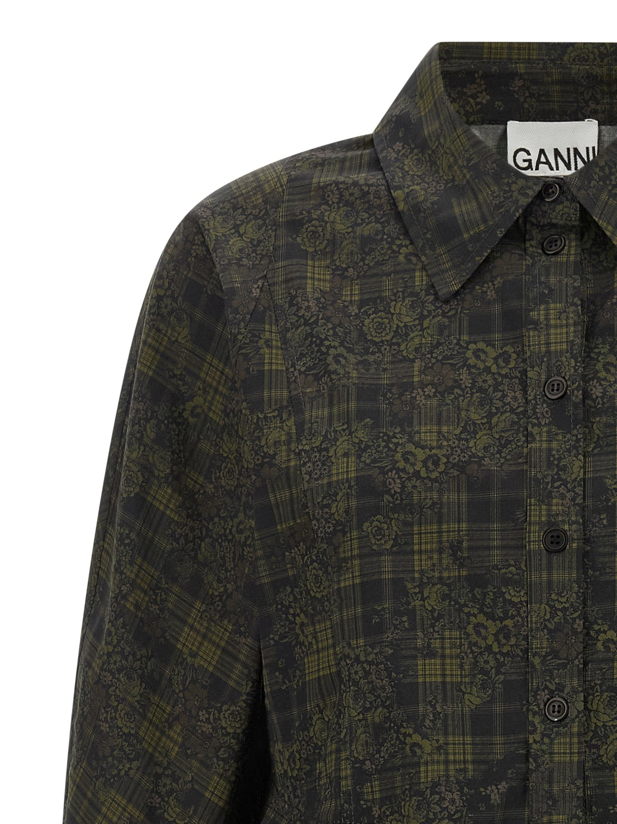 Ganni Floral Tartan Shirt Green
