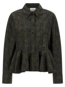 Ganni Floral Tartan Shirt Green