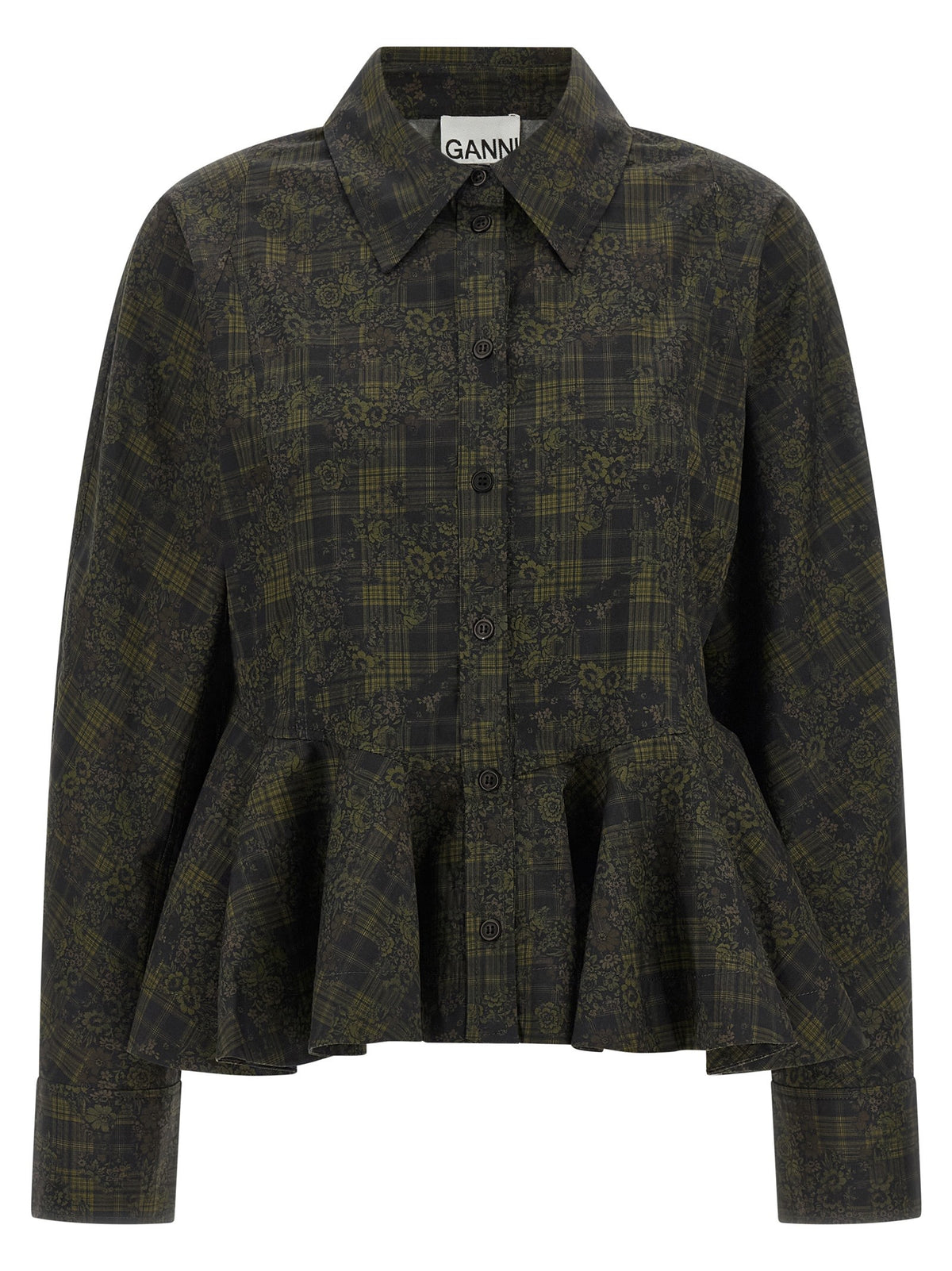 Ganni Floral Tartan Shirt Green