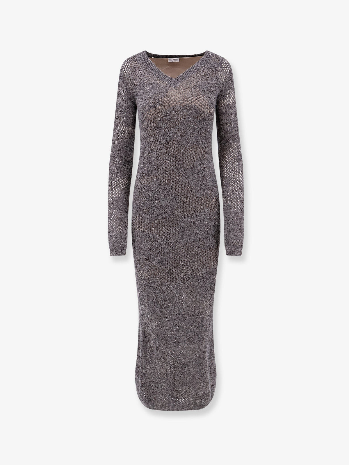 Brunello Cucinelli Women's Flower Lace Sparkling Mohair and Virgin Wool Knit Dress Piombo