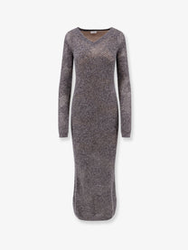 Brunello Cucinelli Women's Flower Lace Sparkling Mohair and Virgin Wool Knit Dress Piombo