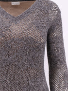 Brunello Cucinelli Women's Flower Lace Sparkling Mohair and Virgin Wool Knit Dress Piombo, view 3