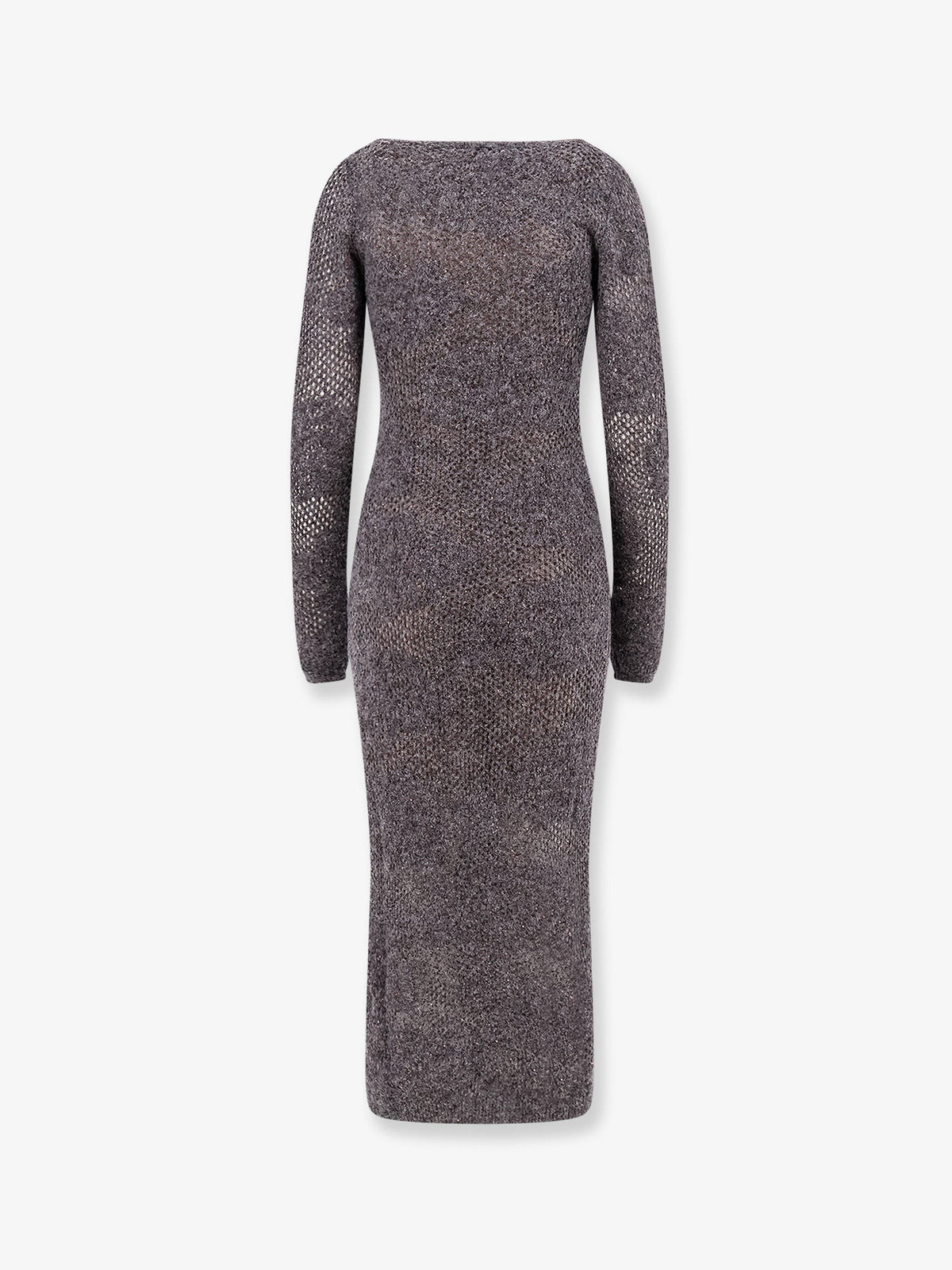 Brunello Cucinelli Women's Flower Lace Sparkling Mohair and Virgin Wool Knit Dress Piombo, view 2