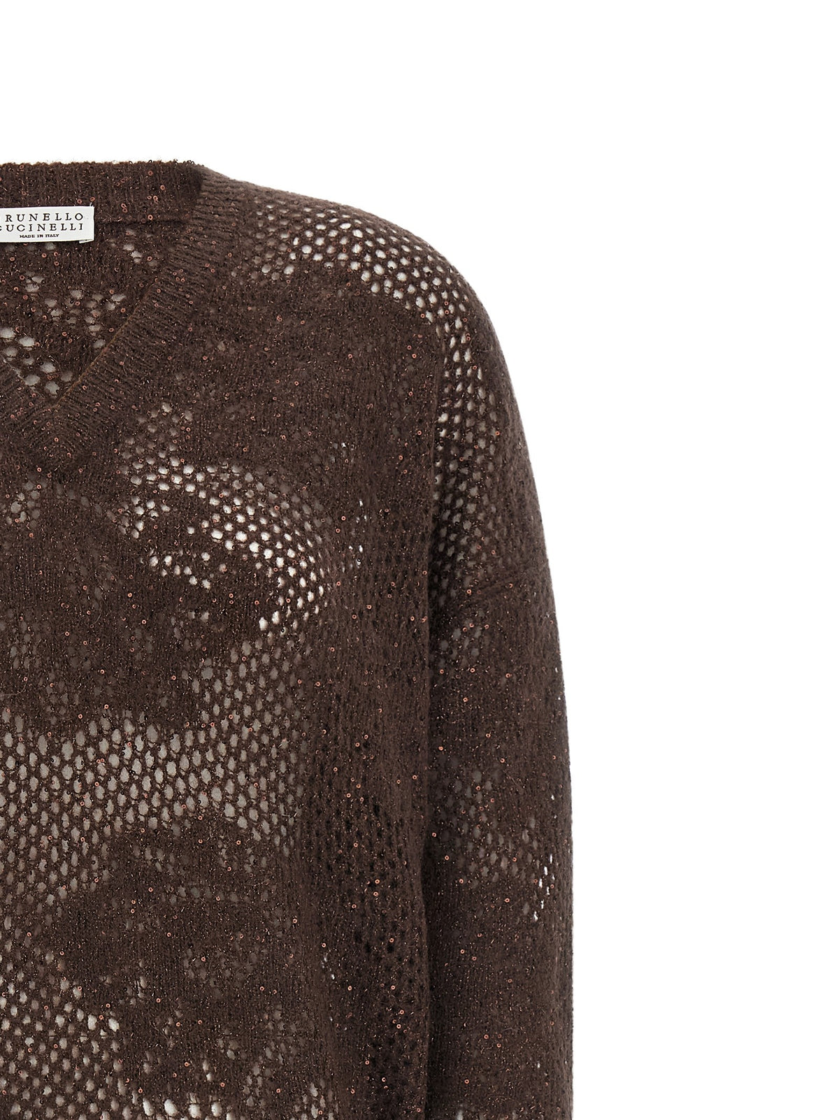 Brunello Cucinelli Flower Lace Sweater Brown, view 3