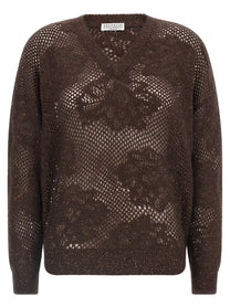 Brunello Cucinelli Flower Lace Sweater Brown