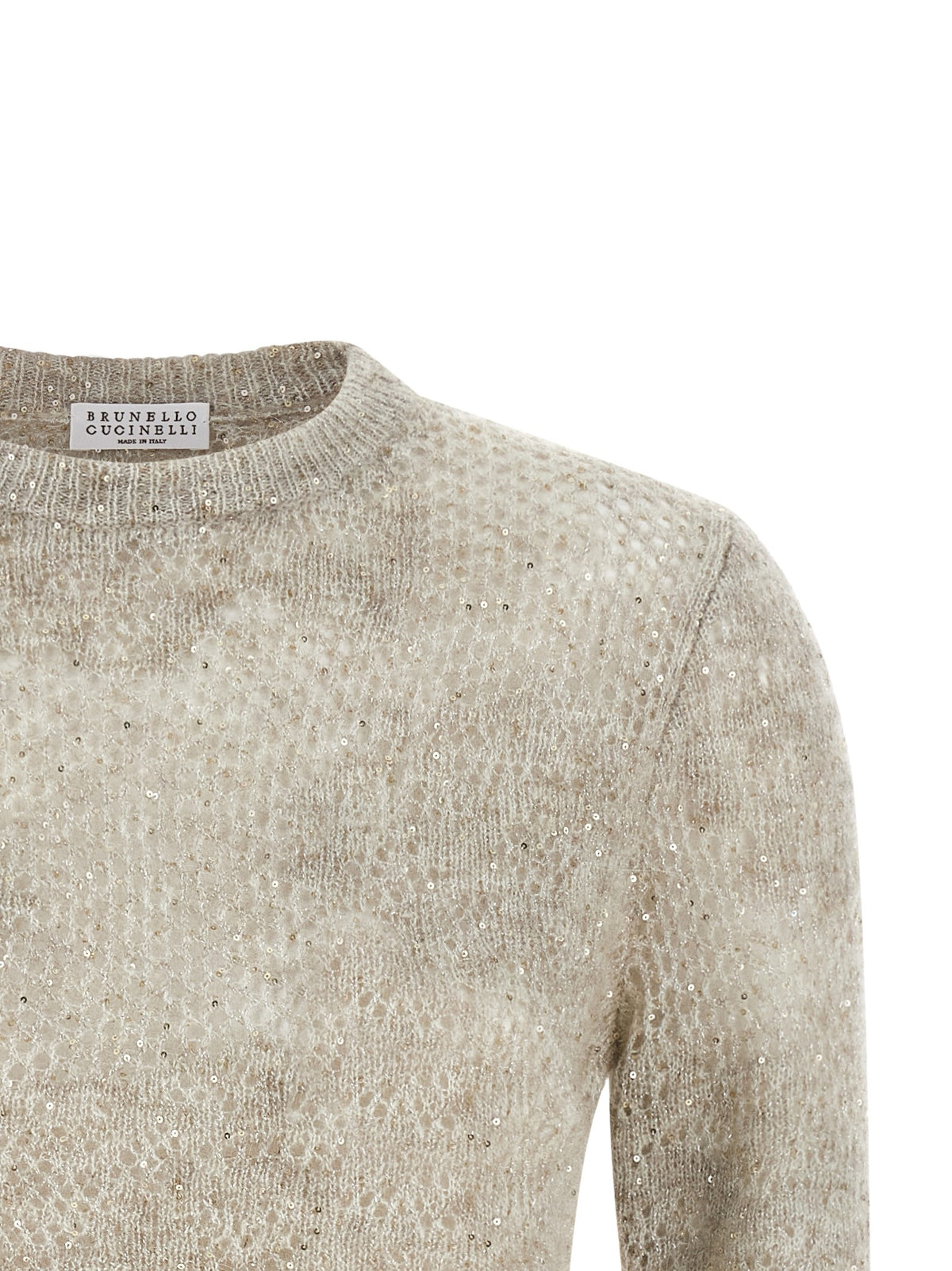 Brunello Cucinelli Flower Lace Sweater Beige, view 3