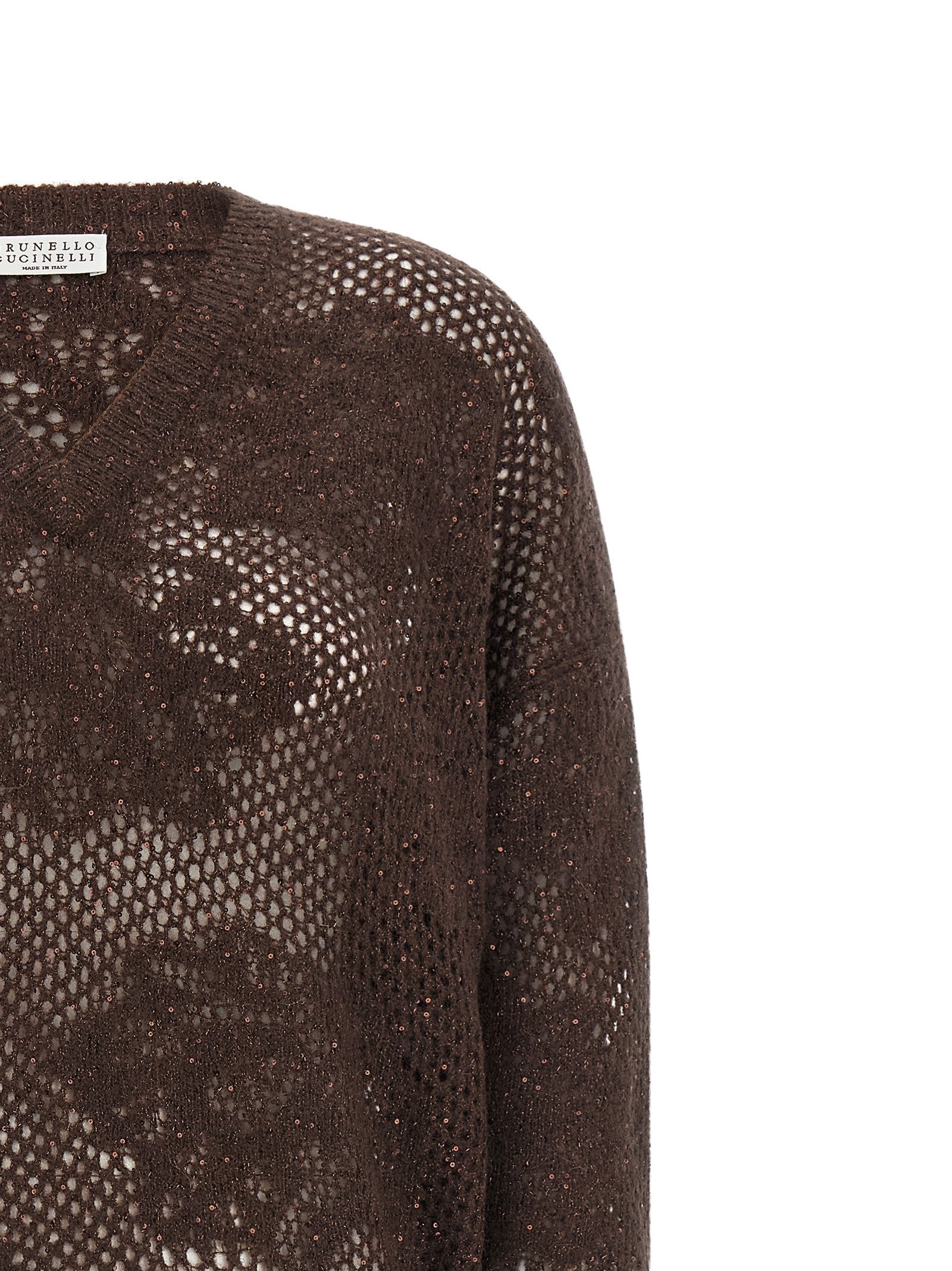 Brunello Cucinelli Flower Lace Sweater Brown