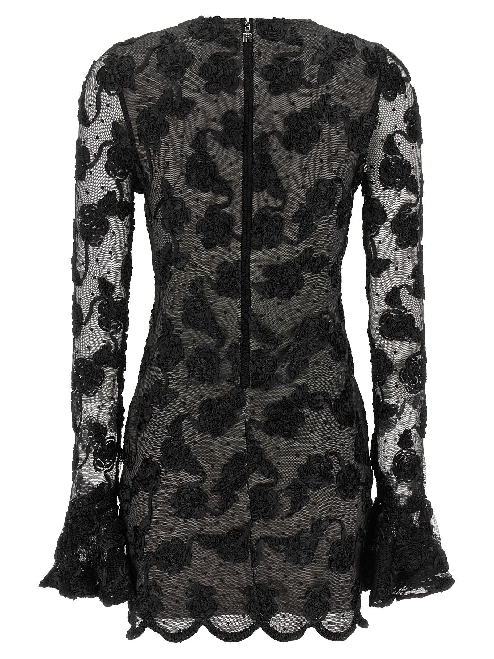 ROTATE Birger Christensen Flower Mesh Dress Black