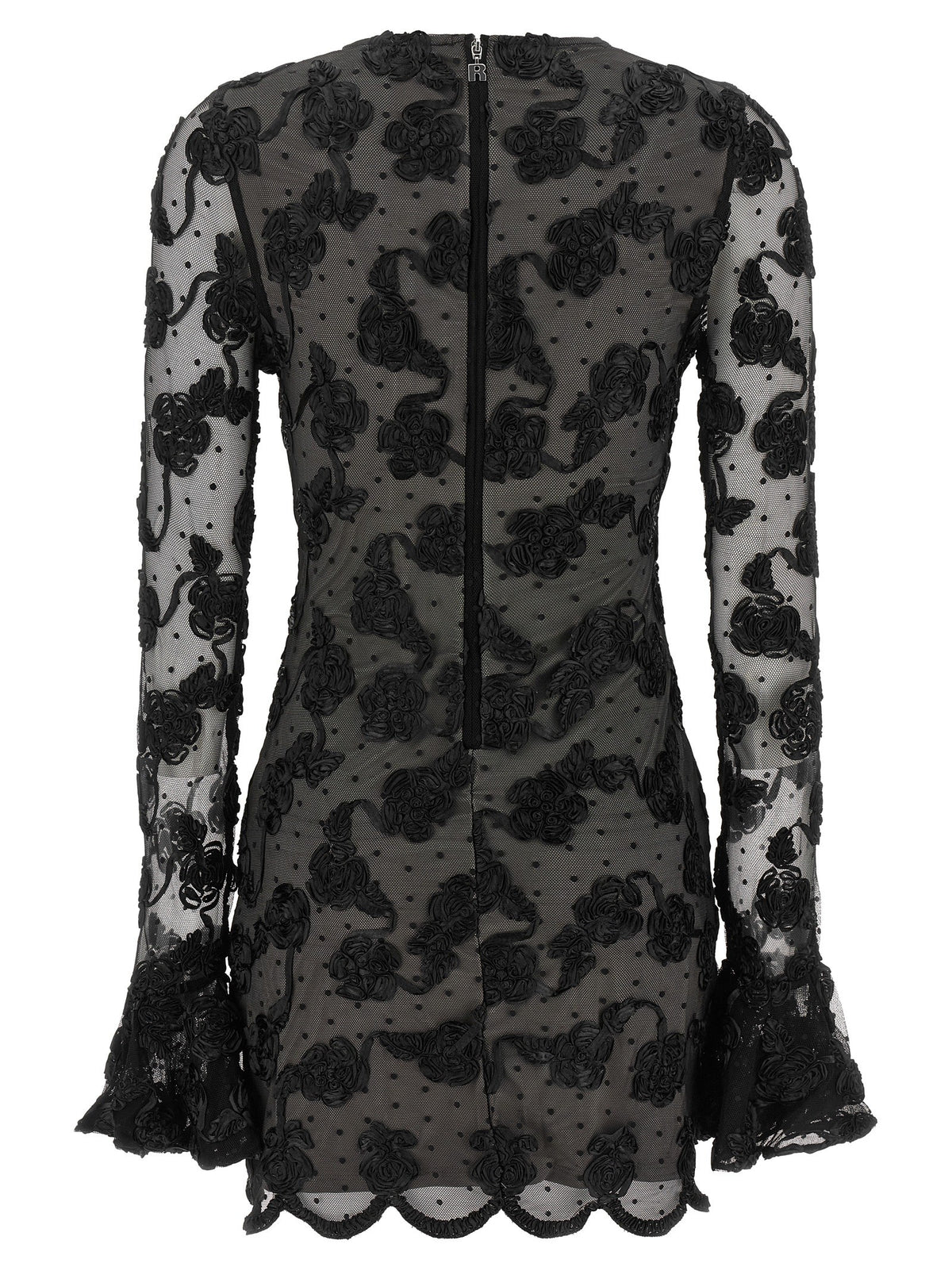 ROTATE Birger Christensen Flower Mesh Dress Black, view 2
