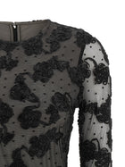 ROTATE Birger Christensen Flower Mesh Dress Black, view 3