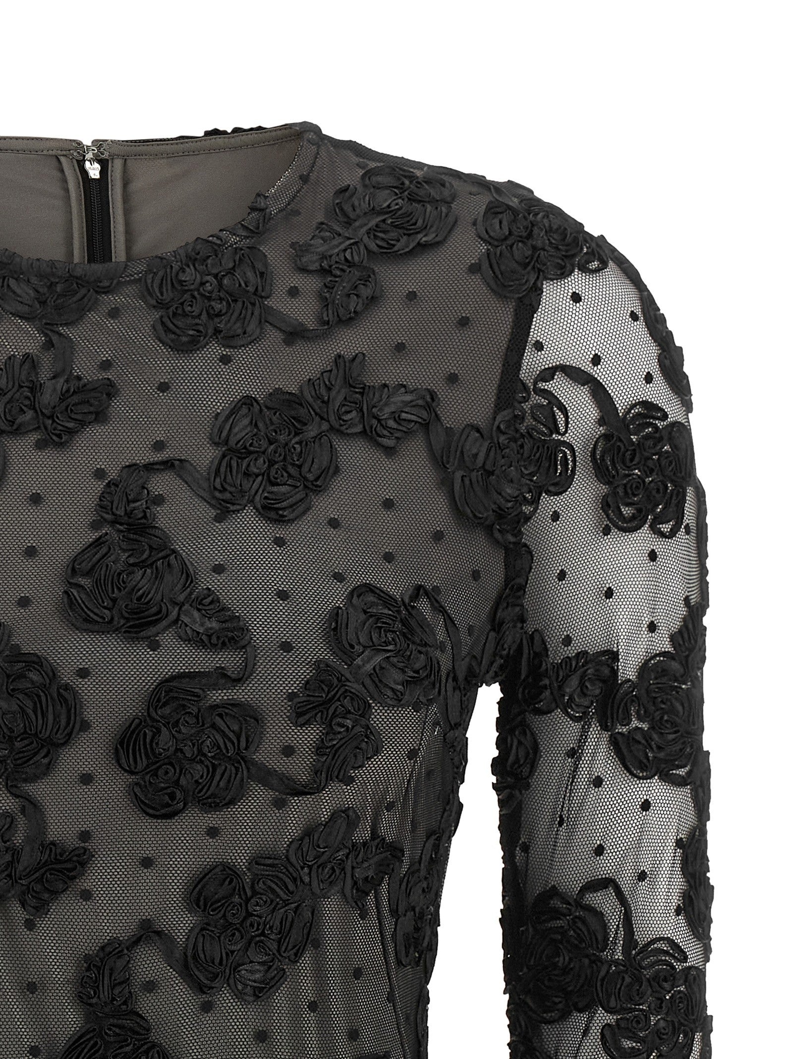ROTATE Birger Christensen Flower Mesh Dress Black