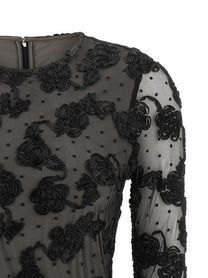 ROTATE Birger Christensen Flower Mesh Dress Black