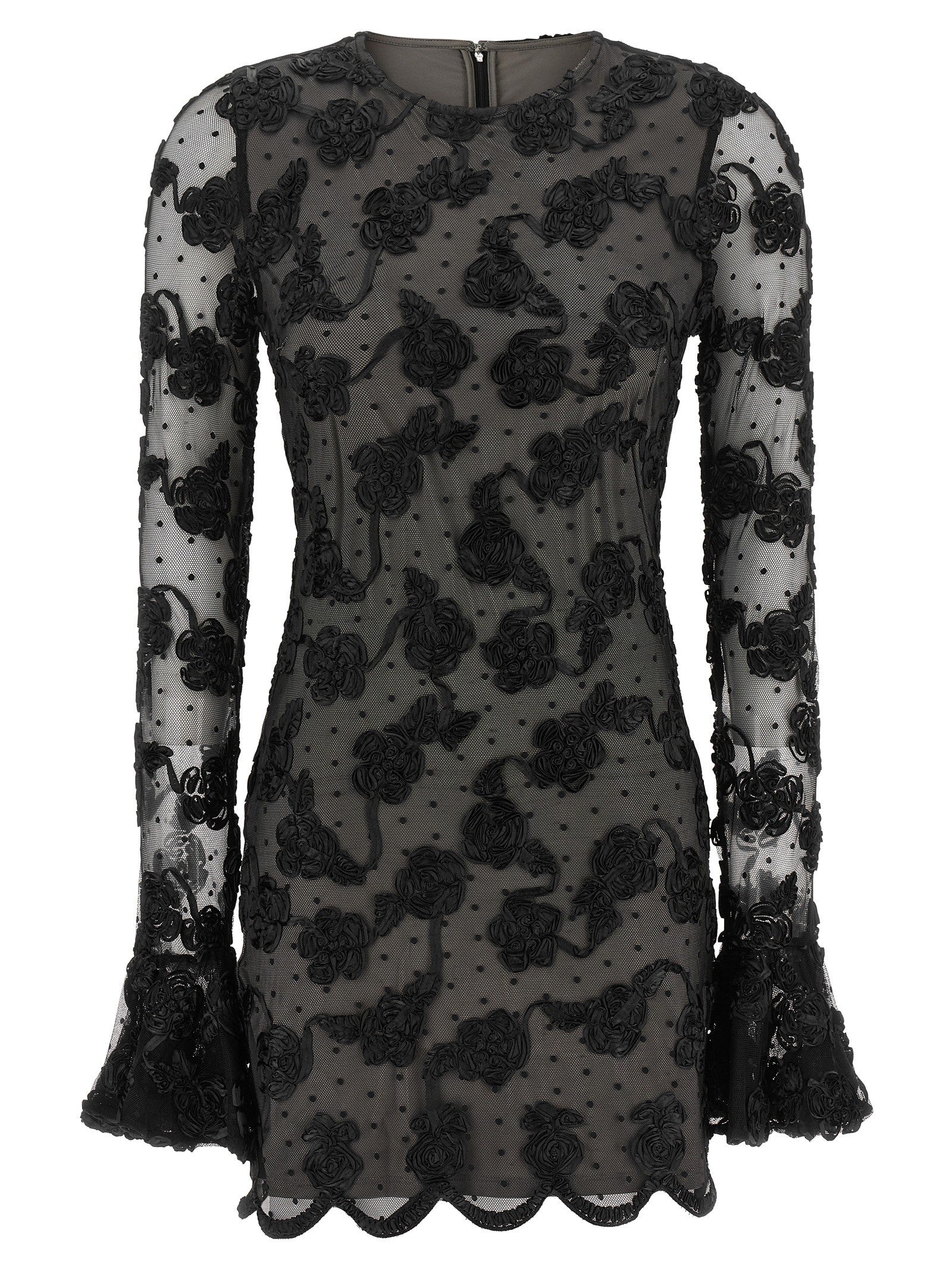 ROTATE Birger Christensen Flower Mesh Dress Black