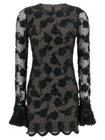 ROTATE Birger Christensen Flower Mesh Dress Black