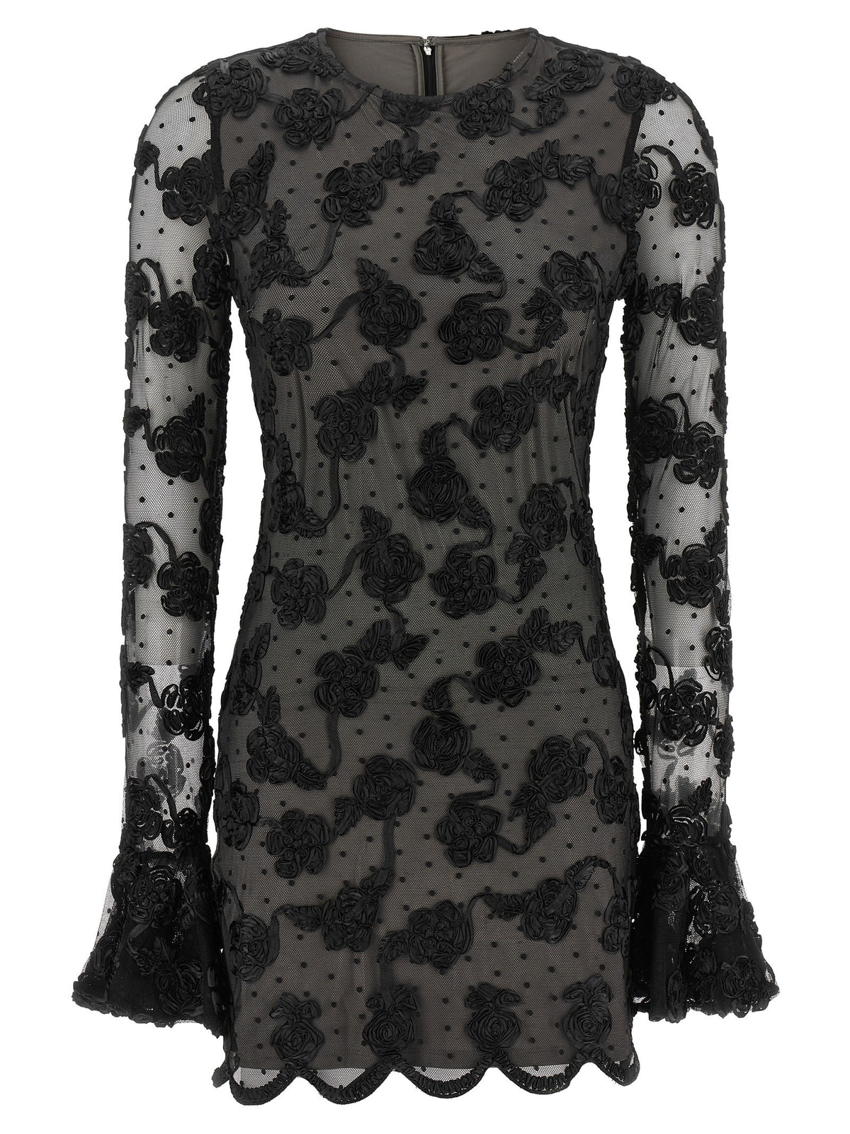 ROTATE Birger Christensen Flower Mesh Dress Black