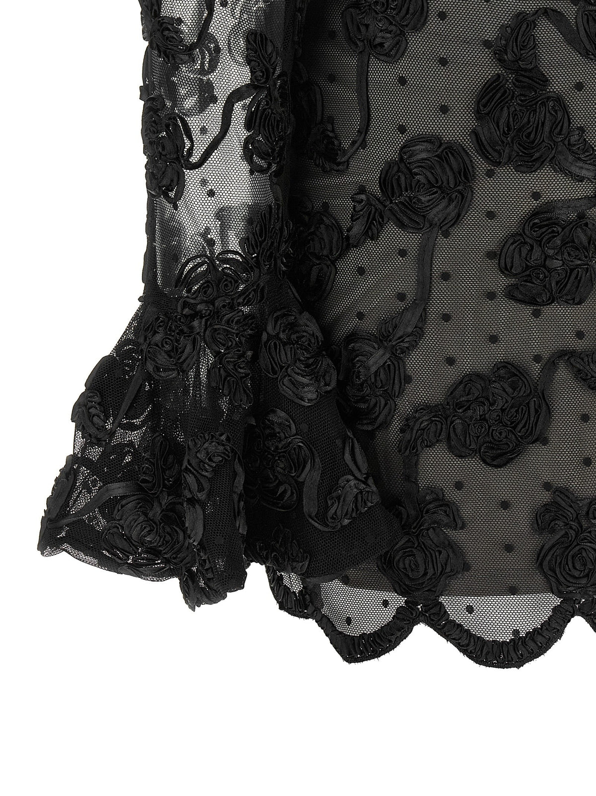 ROTATE Birger Christensen Flower Mesh Dress Black, view 4