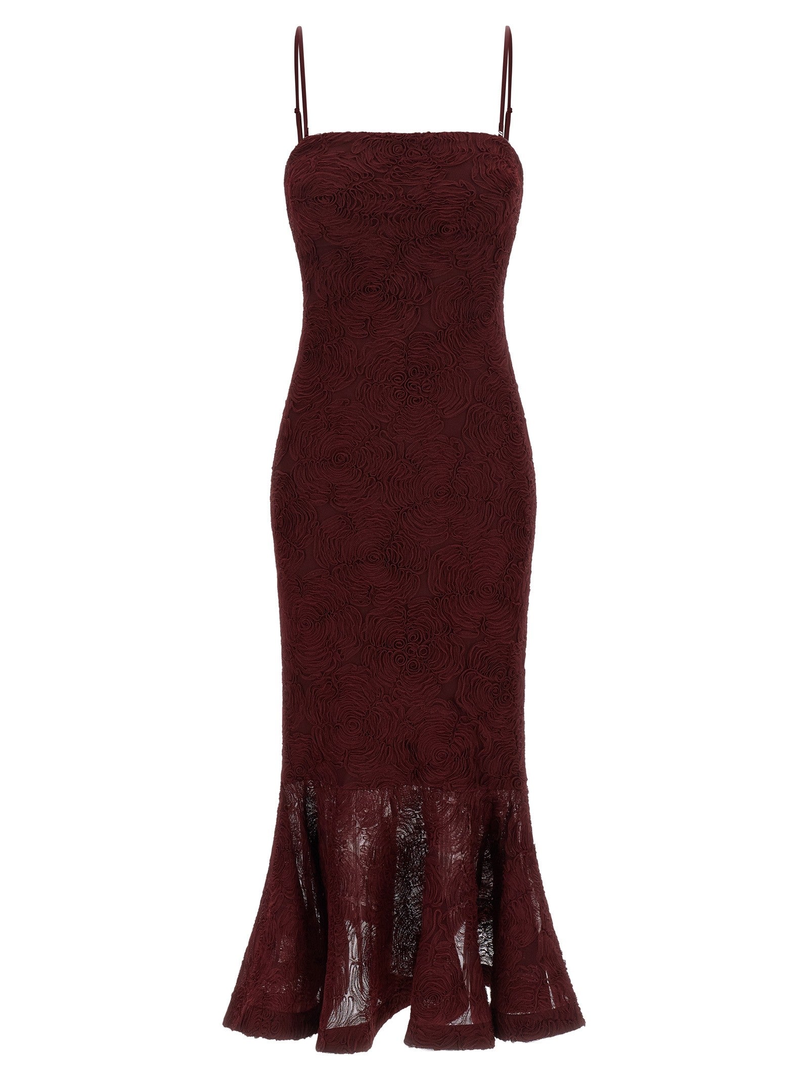 ROTATE Birger Christensen Flower Mesh Flounce Dress Red