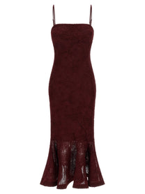 ROTATE Birger Christensen Flower Mesh Flounce Dress Red