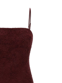 ROTATE Birger Christensen Flower Mesh Flounce Dress Red