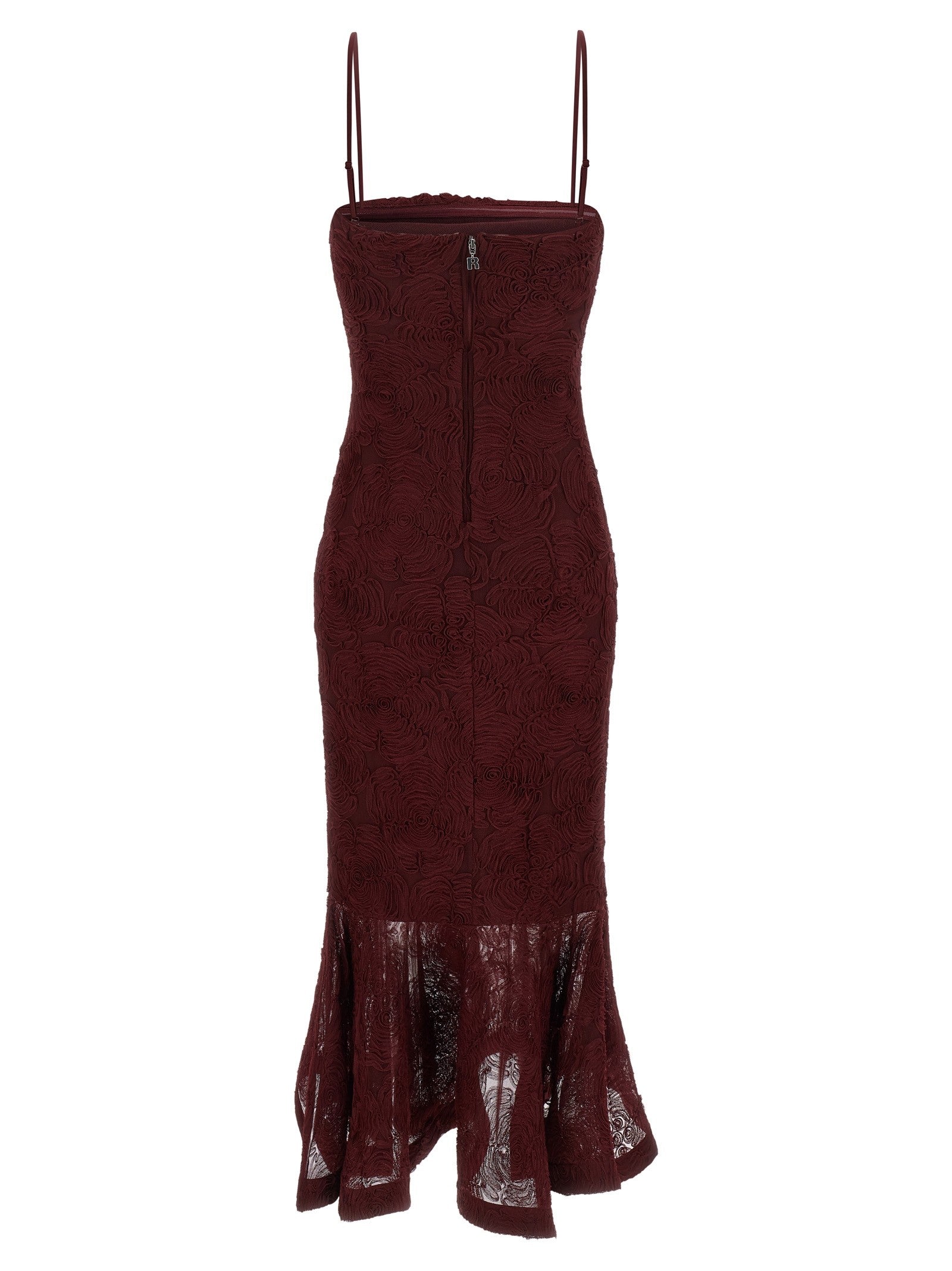 ROTATE Birger Christensen Flower Mesh Flounce Dress Red