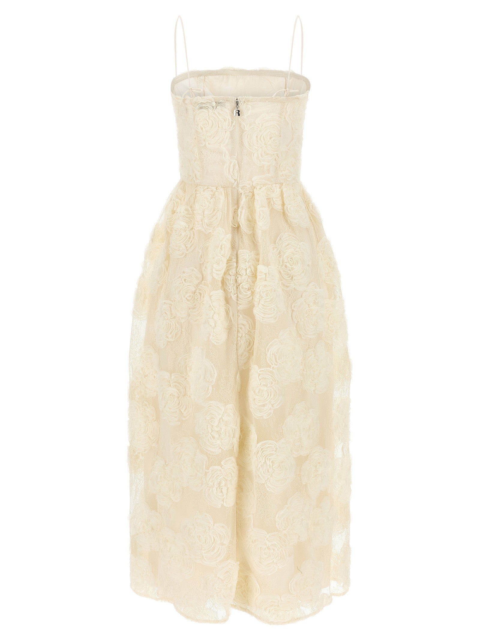 ROTATE Birger Christensen Flower Mesh Midi Dress White