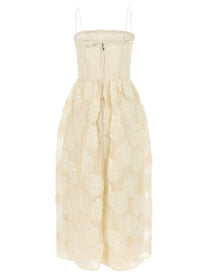 ROTATE Birger Christensen Flower Mesh Midi Dress White