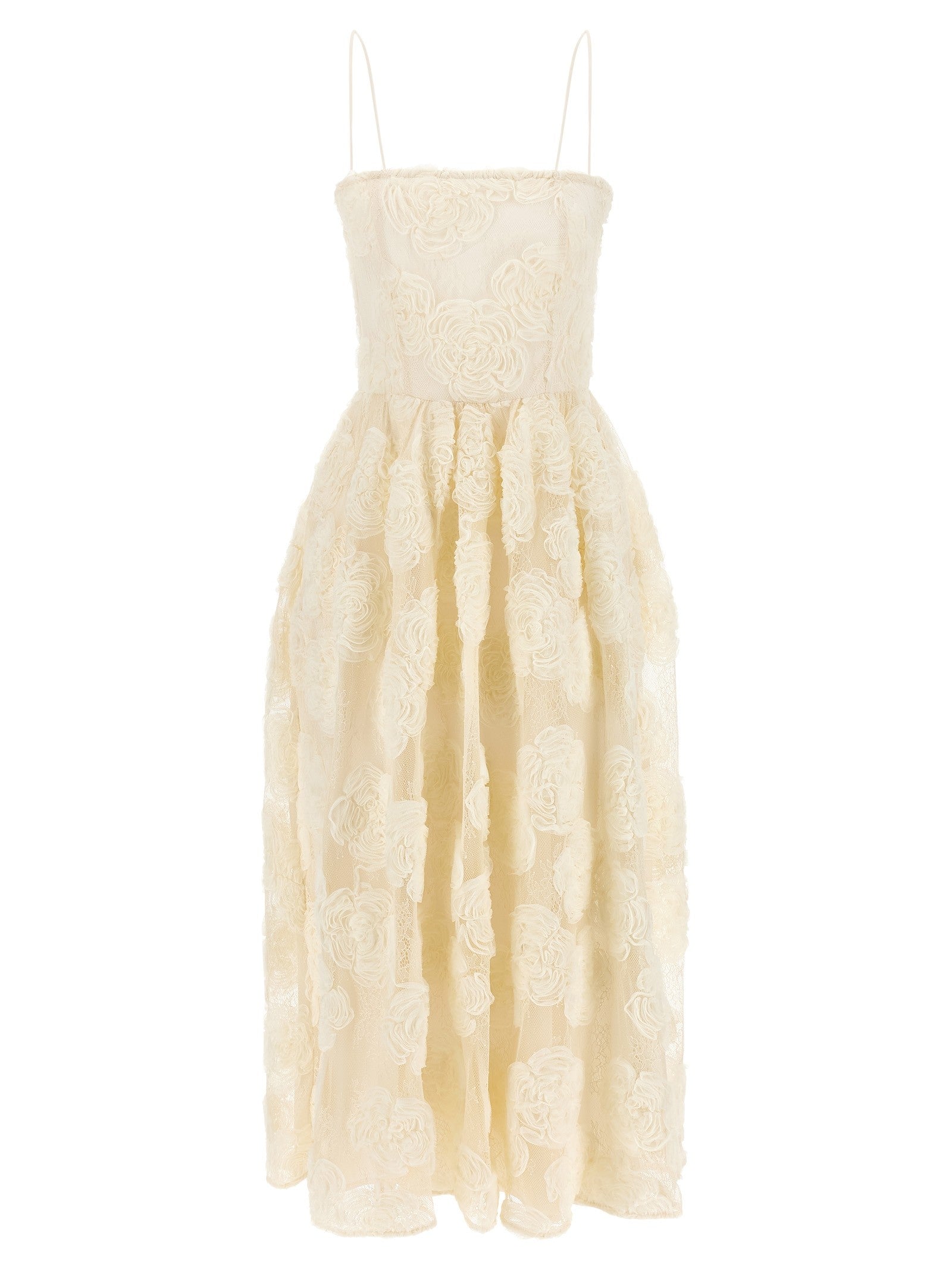 ROTATE Birger Christensen Flower Mesh Midi Dress White