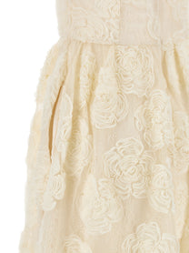 ROTATE Birger Christensen Flower Mesh Midi Dress White