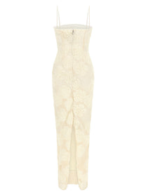 ROTATE Birger Christensen Flower Mesh Tube Dress White
