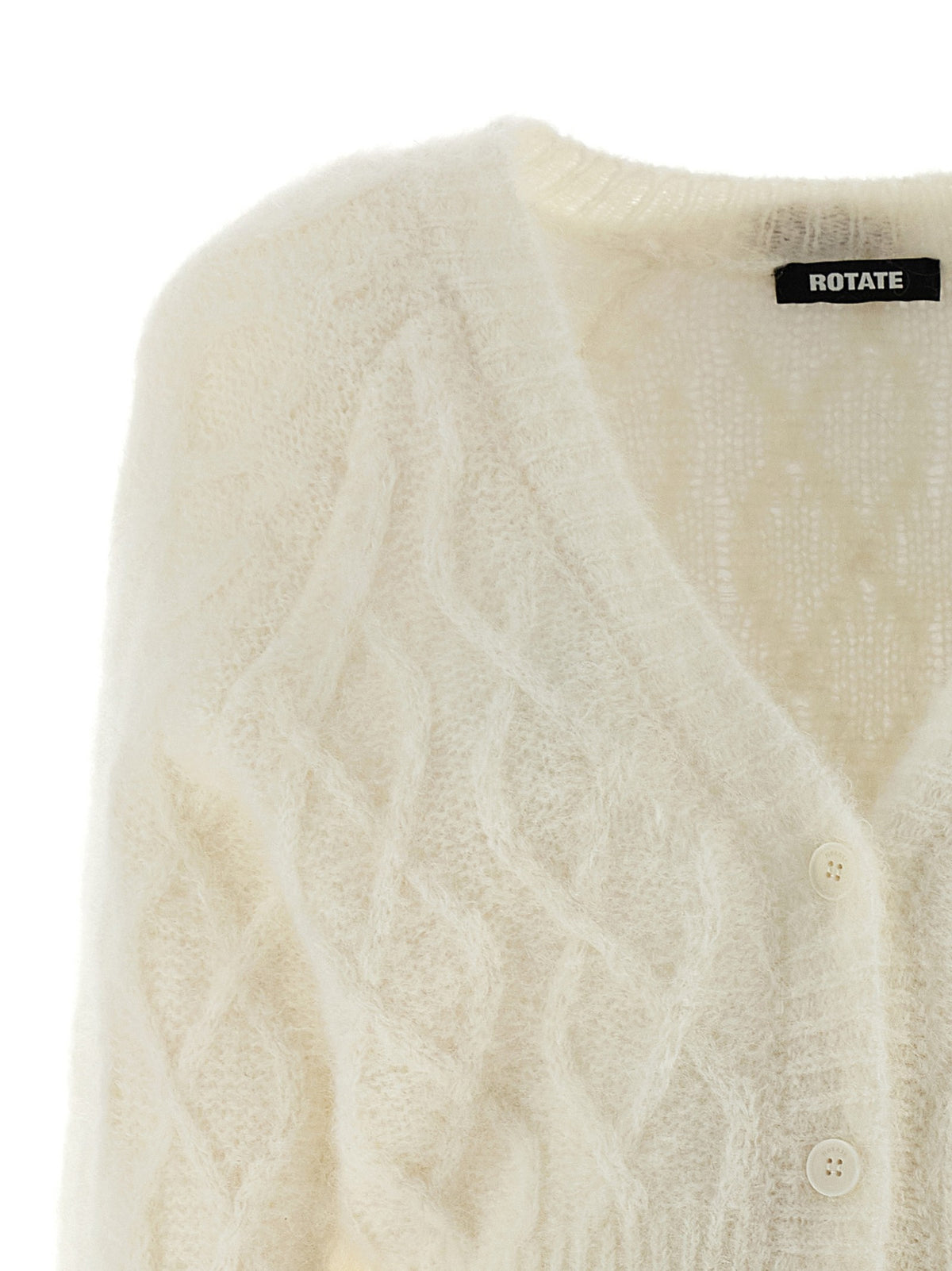 ROTATE Birger Christensen Fluffy Knit Cardigan White, view 3