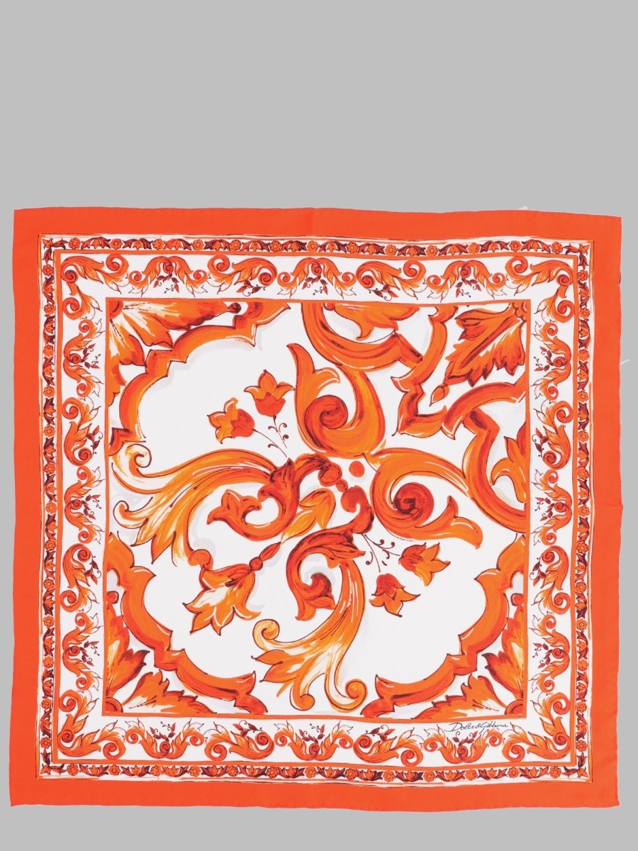 Dolce &amp; Gabbana Women's Foulard in Twill DI Seta Stampa Maiolica Orange