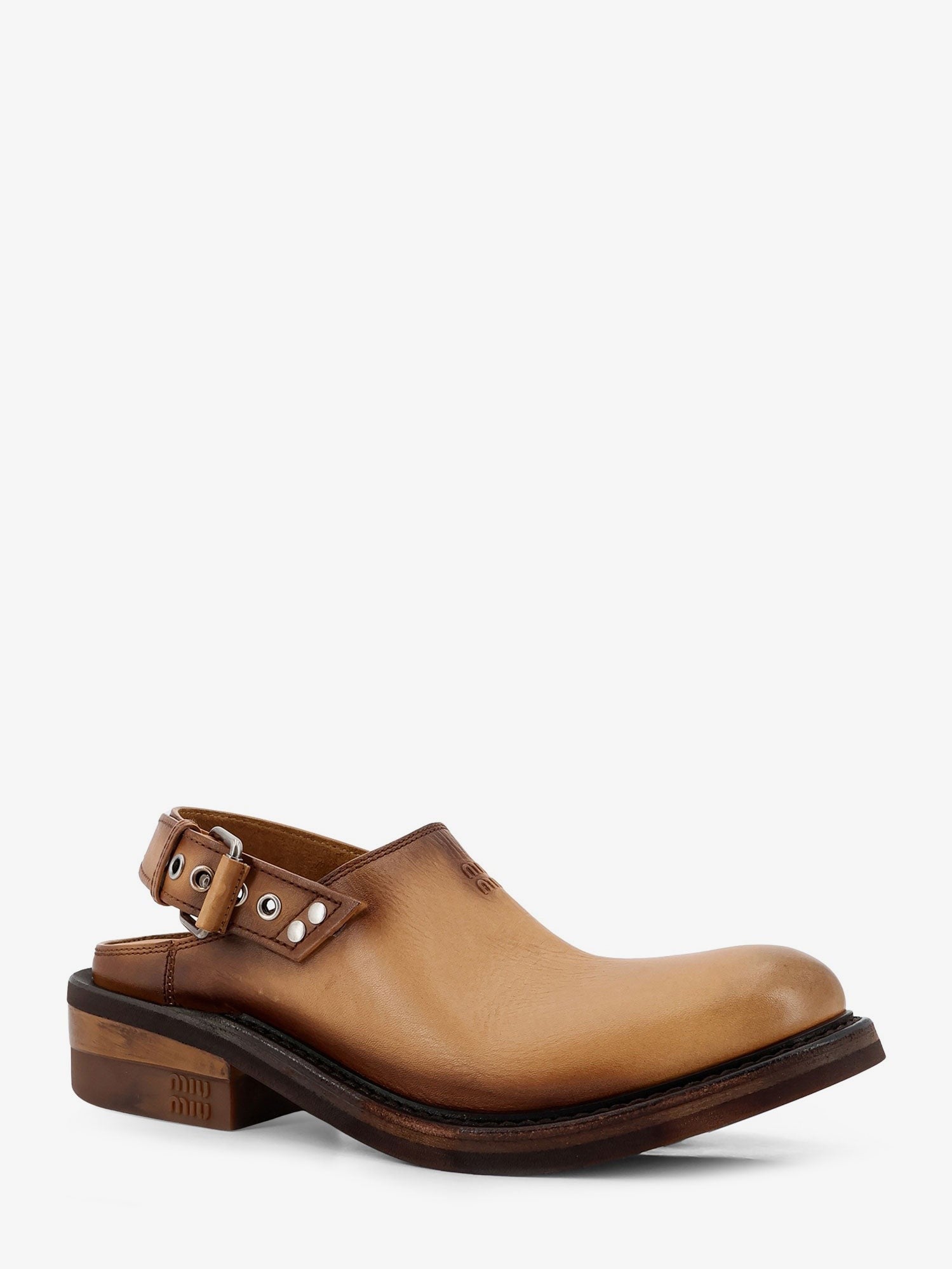 Miu Miu Women's Foule Leather Sabot Sandals Beige