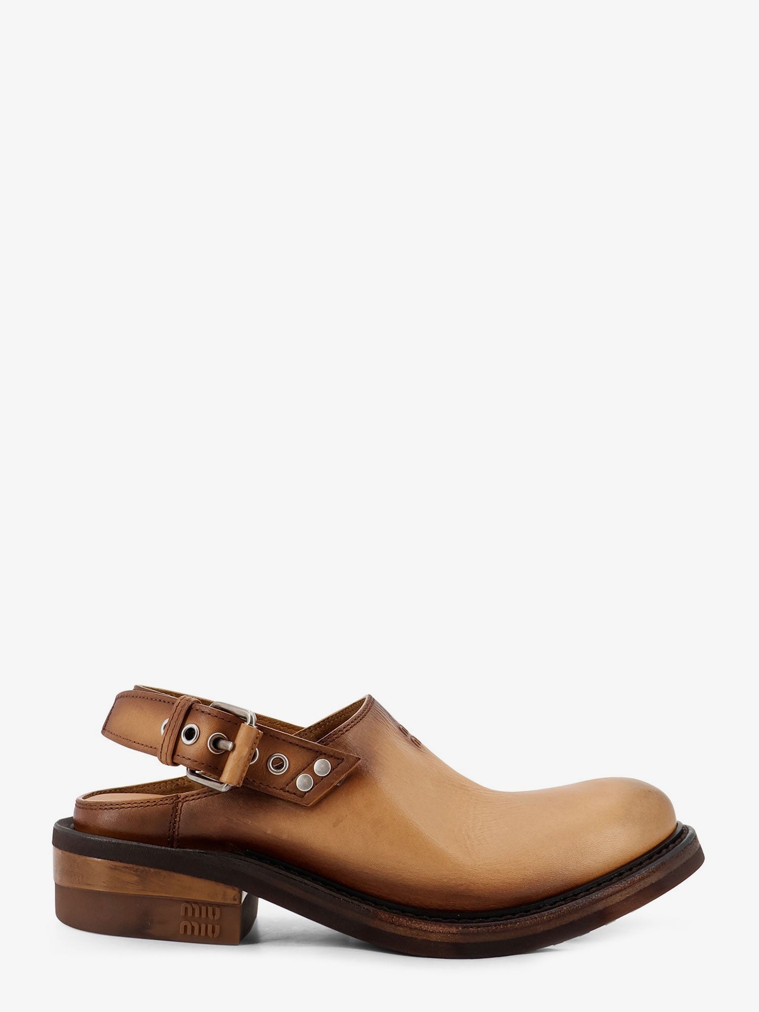 Miu Miu Women's Foule Leather Sabot Sandals Beige