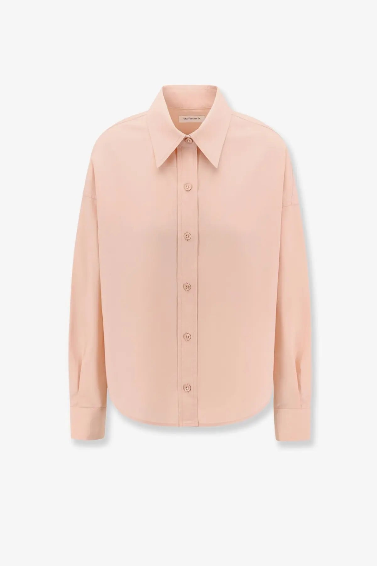 The frankie shop women’s arlen cotton shirt in soft blush pink with long sleeves button-up and pleated cuffs