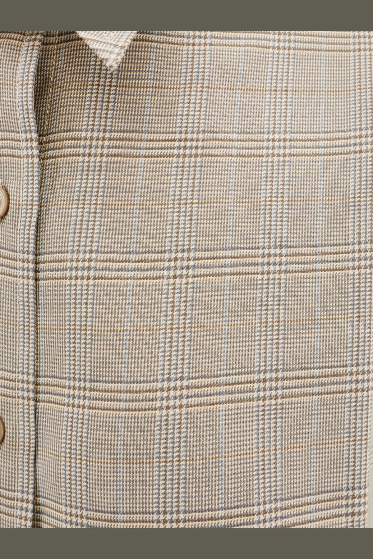 Beige and gray plaid wool blazer with subtle herringbone texture from The Frankie Shop in virgin wool blend