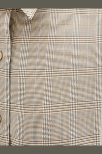 Beige and gray plaid wool blazer with subtle herringbone texture from The Frankie Shop in virgin wool blend