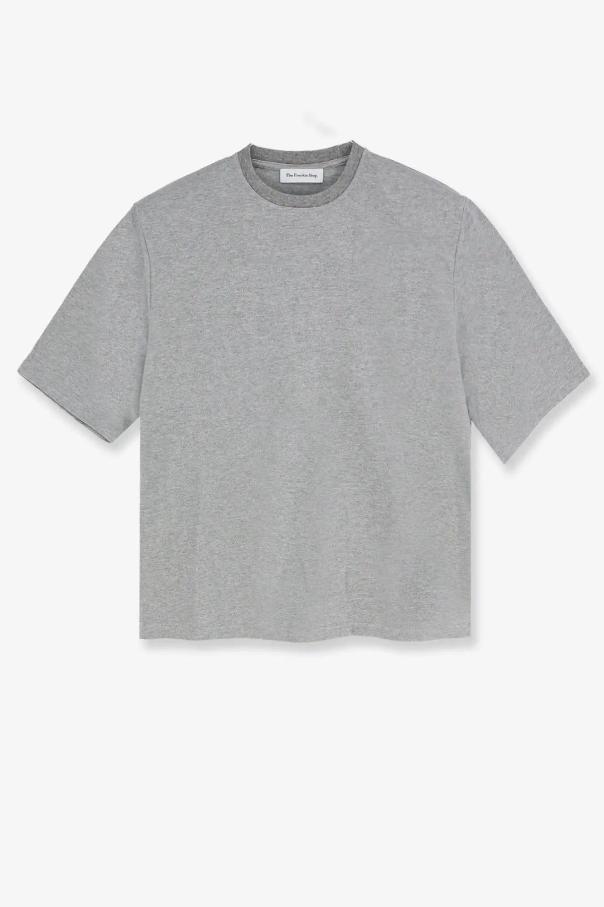 The Frankie Shop women’s Hugo ribbed cotton blend shirt in grey is a gray heathered short sleeve crew neck t-shirt